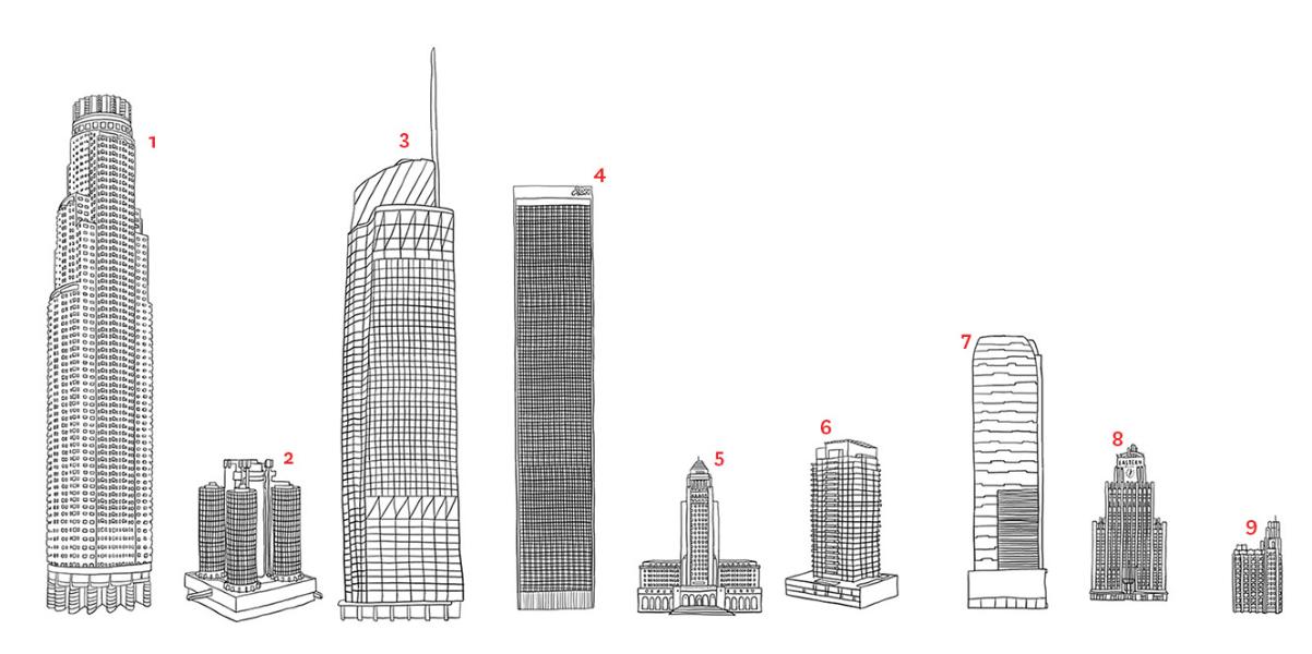 1202x600 La Drawing City Building For Free Download - La Skyline Drawing