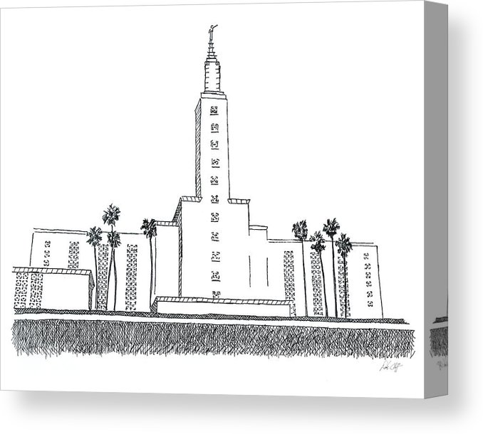 678x610 los angeles lds temple ink drawing canvas print canvas art - La Skyline Drawing