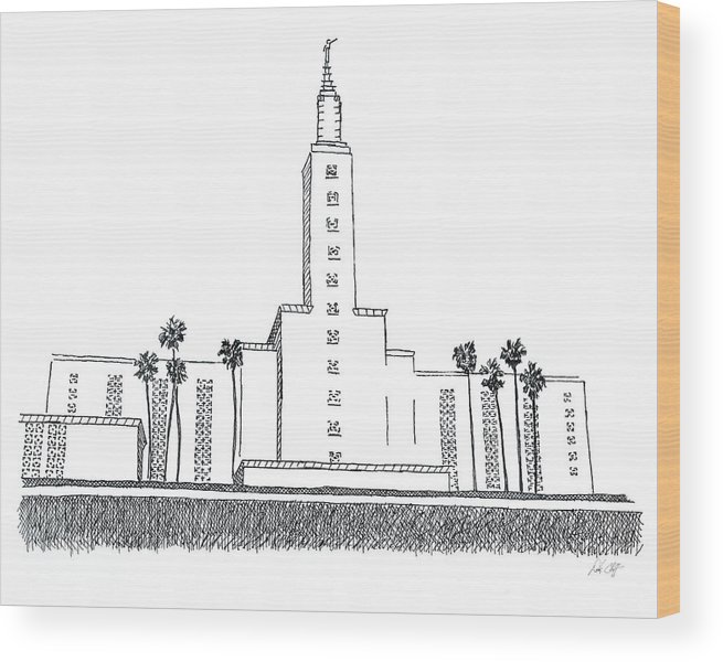 655x600 los angeles lds temple ink drawing wood print - La Skyline Drawing