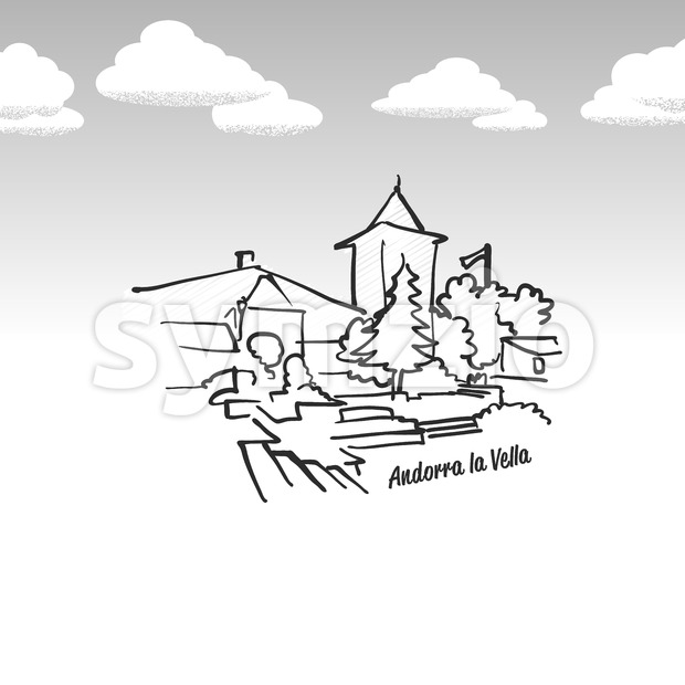 620x620 Andorra De La Vella Famous Skyline Sketch Vector Illustration - La Skyline Drawing