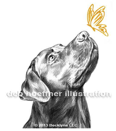 382x432 Dog Illustrated Logo Of Black Lab And Butterfly Drawing - Lab Dog Drawing