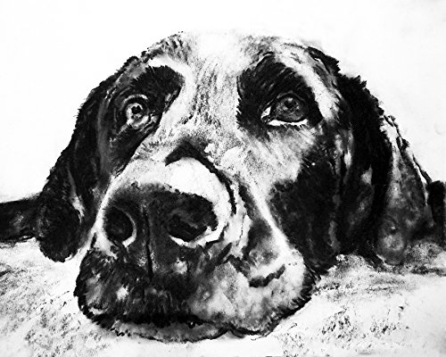 500x400 Black Labrador Dog Wall Art Print, Black Lab Charcoal - Lab Dog Drawing