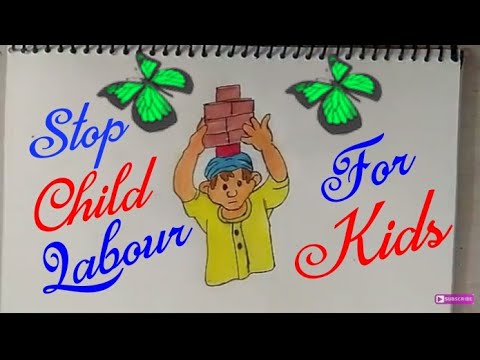 480x360 Stop Child Labour Coloring Cartoon Drawing For Kids Easy Happy - Labor Day Drawings