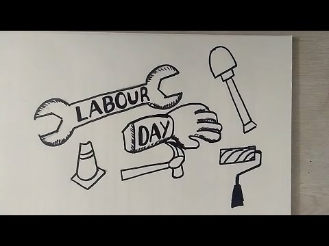 480x360 Happy Labour Day Cartoon Coloring Drawing For Kids Stop Child - Labor Day Drawings