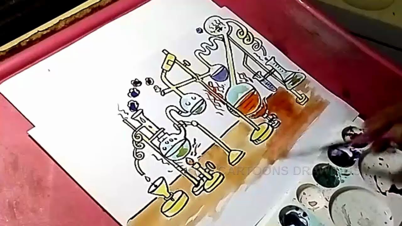 1280x720 How To Draw Chemistry Experiment Laboratory Drawing For Kids - Laboratory Drawing