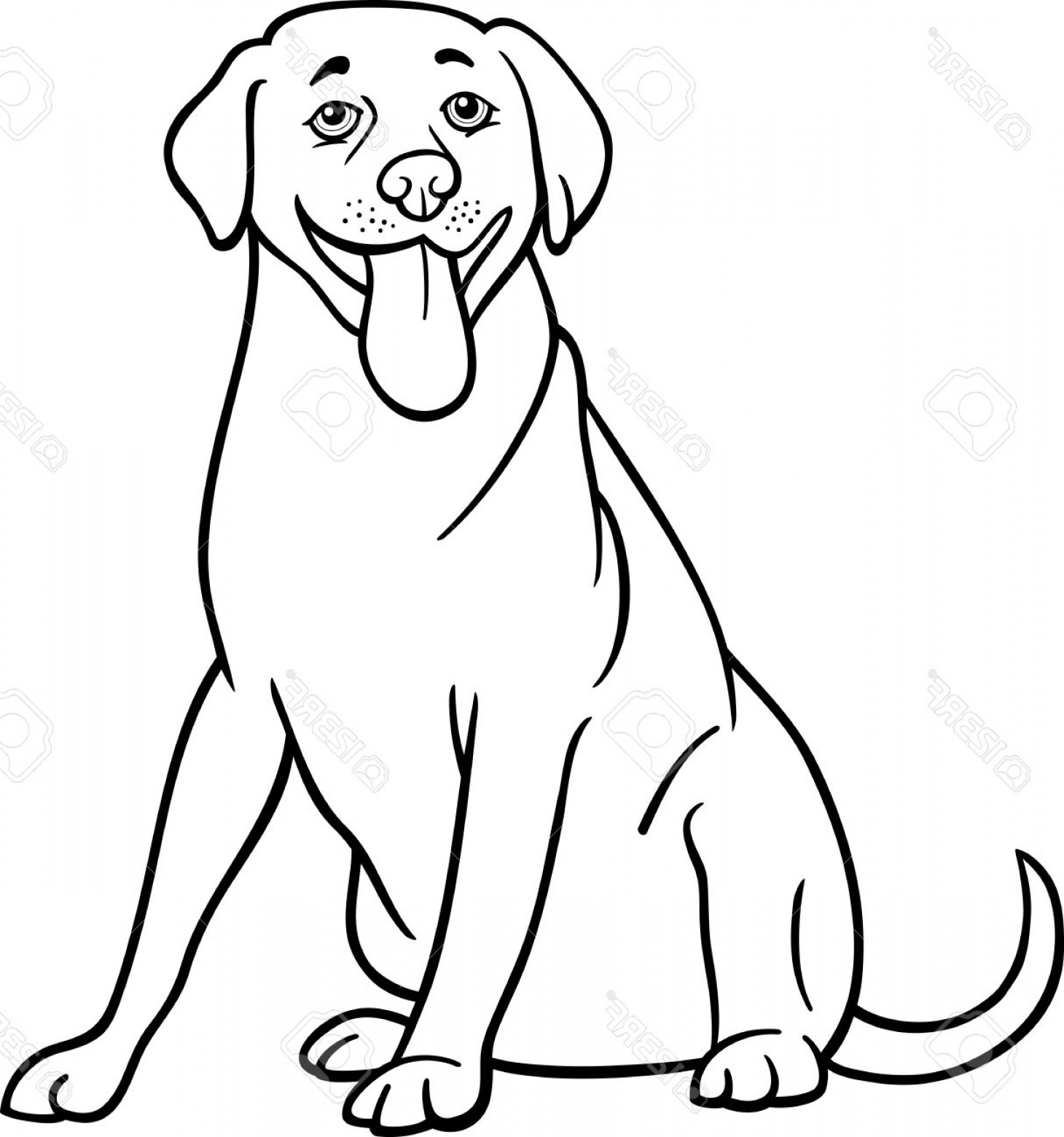 1460x1560 Photoblack And White Cartoon Illustration Of Funny Labrador - Labrador Line Drawing