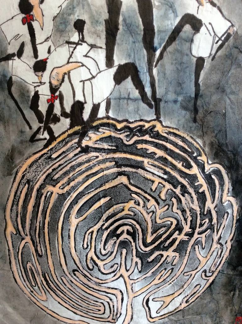 770x1031 Labyrinth And The Crane Bird's Dance Drawing - Labyrinth Drawing