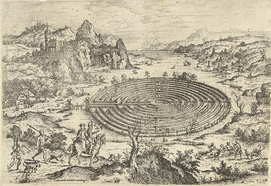 900x618 The Labyrinth Kretische, Hieronymus Cock Drawing - Labyrinth Drawing