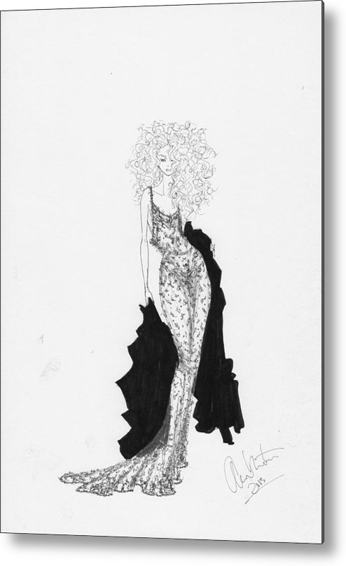 494x807 fashion illustration black lace drawing metal print - Lace Drawing