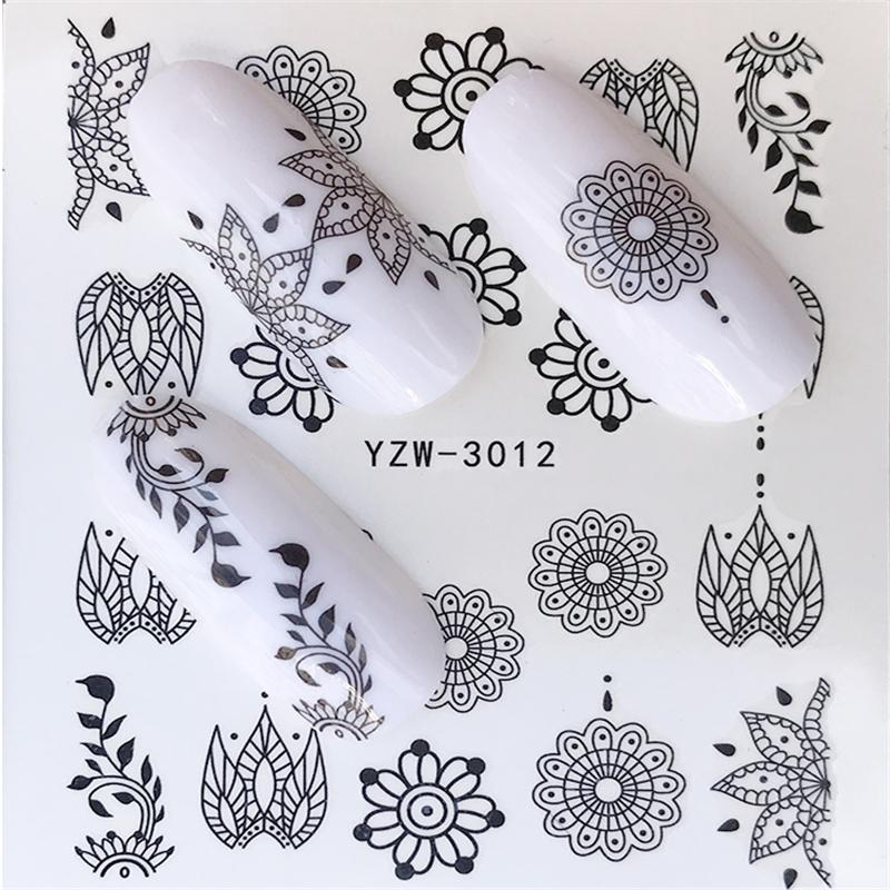 800x800 fwc nail sticker black line vine leaf lace water transfer slider - Lace Line Drawing