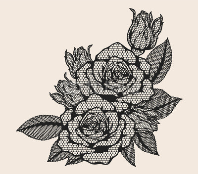 400x352 rose lace vector set - Lace Line Drawing