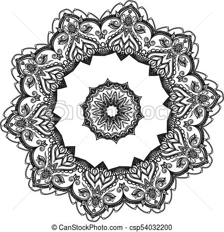 450x467 drawing of floral round lace mandala abstract vector with floral - Lace Line Drawing