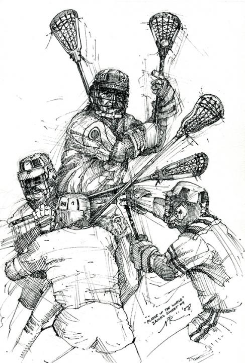 487x720 an artist's tribute to brooks sweet, 'player of the world' us - Lacrosse Drawing