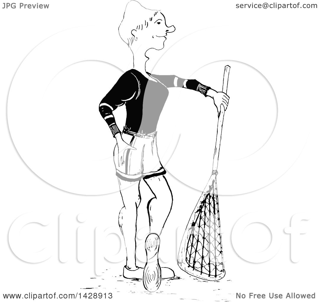 1080x1024 Clipart Of A Vintage Black And White Sketched Lacrosse Player - Lacrosse Player Drawing