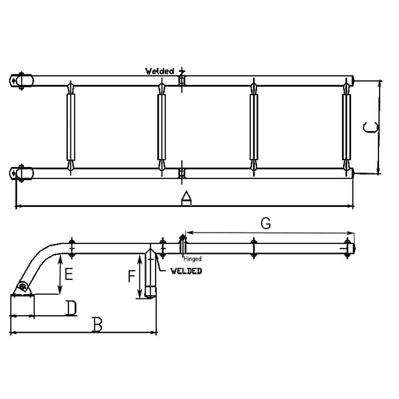 800x800 boat transom ladder fold up - Ladder Drawing
