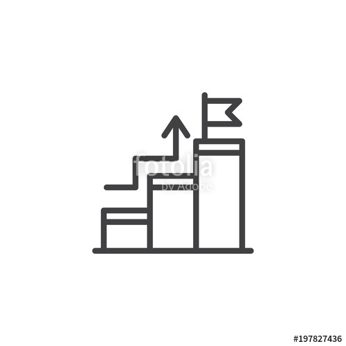 500x500 Growing Bar Chart With Flag On Peak Outline Icon Linear Style - Ladder Line Drawing