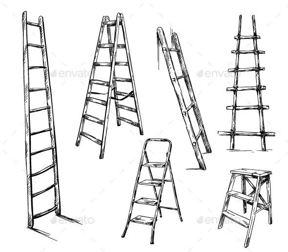 590x516 Ladders Drawing, Vector Illustration Ink In Drawings - Ladder Line Drawing