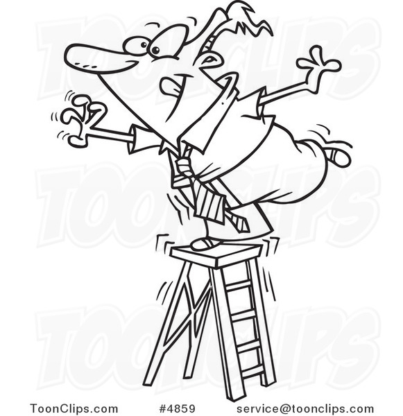 581x600 Cartoon Black And White Line Drawing Of A Business Man Standing - Ladder Line Drawing