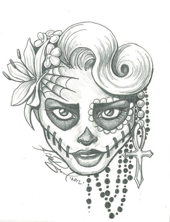 564x735 Sugar Skull Lady Drawing Sugar Skull Two - Lady Drawing