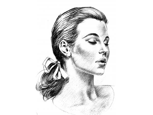 600x450 Drawing Head Of A Young Beautiful Lady Original Pencils - Lady Drawing