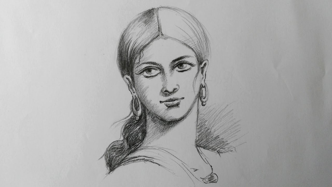 1280x720 How To Draw A Simple Pencil Shading Of Lady Face - Lady Face Drawing