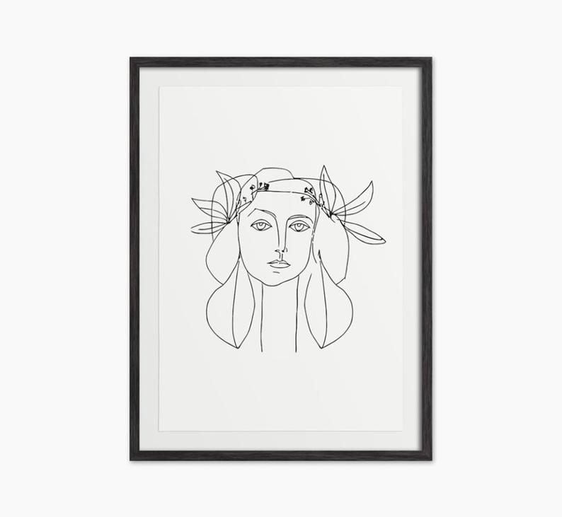 794x731 Picasso Style Lady Face Line Drawing Abstract Wall Art Etsy - Lady Face Drawing