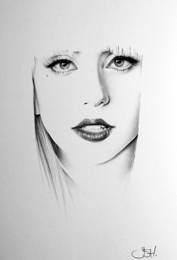 570x837 lady gaga minimalism pencil drawing fine art portrait print etsy - Lady Gaga Drawing