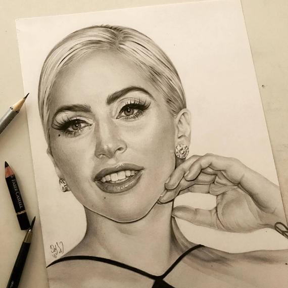 570x570 Original Lady Gaga Drawing Etsy - Lady Gaga Drawing