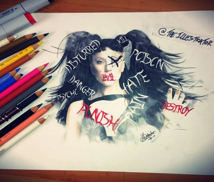 750x640 Evil Lady Gaga Drawing - Lady Gaga Drawing