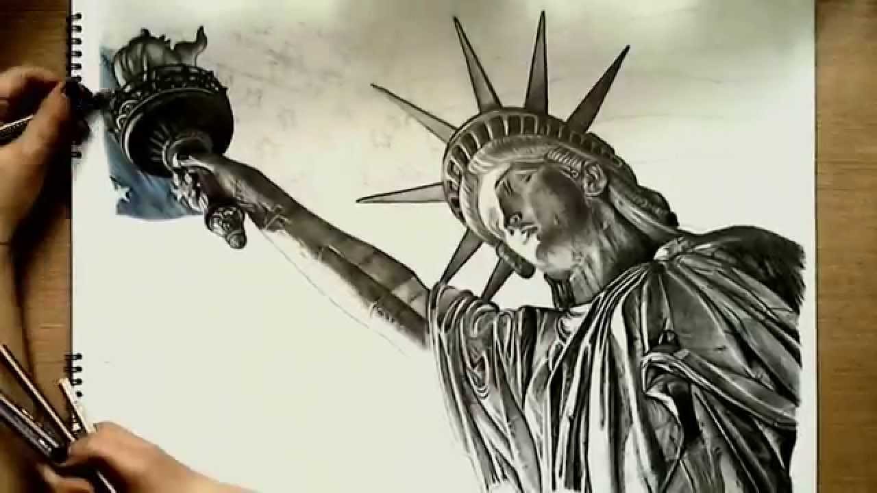 1280x720 Realistic Drawing Statue Of Liberty - Lady Liberty Drawing