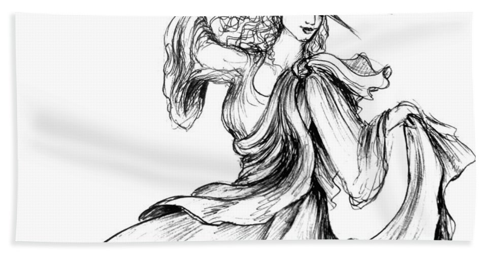 967x500 Dancing Lady Liberty Bath Towel For Sale - Lady Liberty Drawing