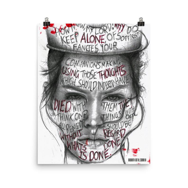 794x794 lady macbeth shakespeare art typography art literary gift etsy - Lady Macbeth Drawing