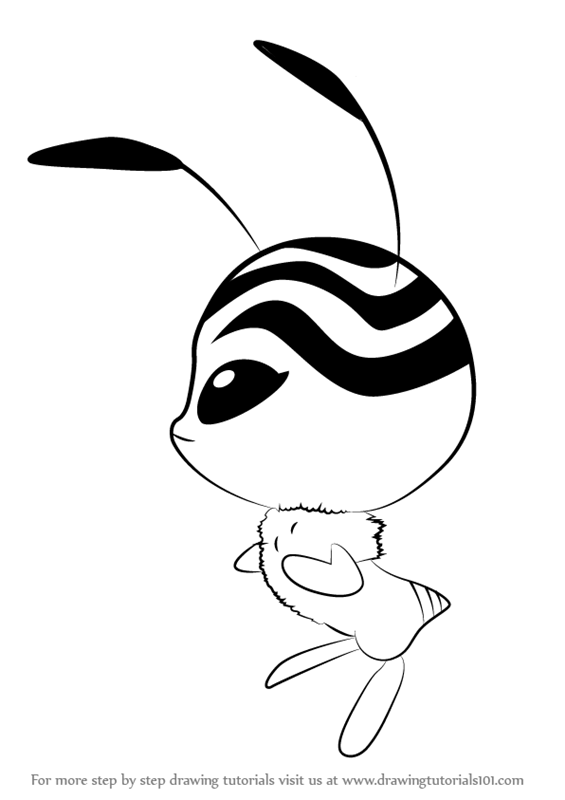 565x800 Learn How To Draw Bee Kwami From Miraculous Ladybug - Ladybug Line Drawing
