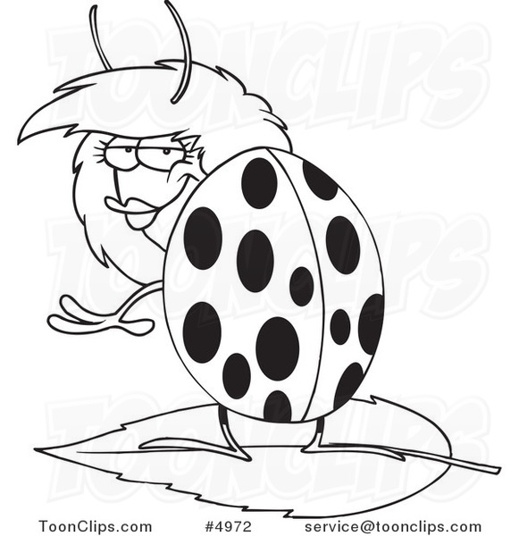 581x600 Cartoon Black And White Line Drawing Of A Flirty Ladybug - Ladybug Line Drawing