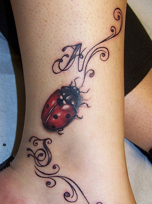 500x669 Ladybug And Flower Tattoo Designs - Ladybug Tattoo Drawing
