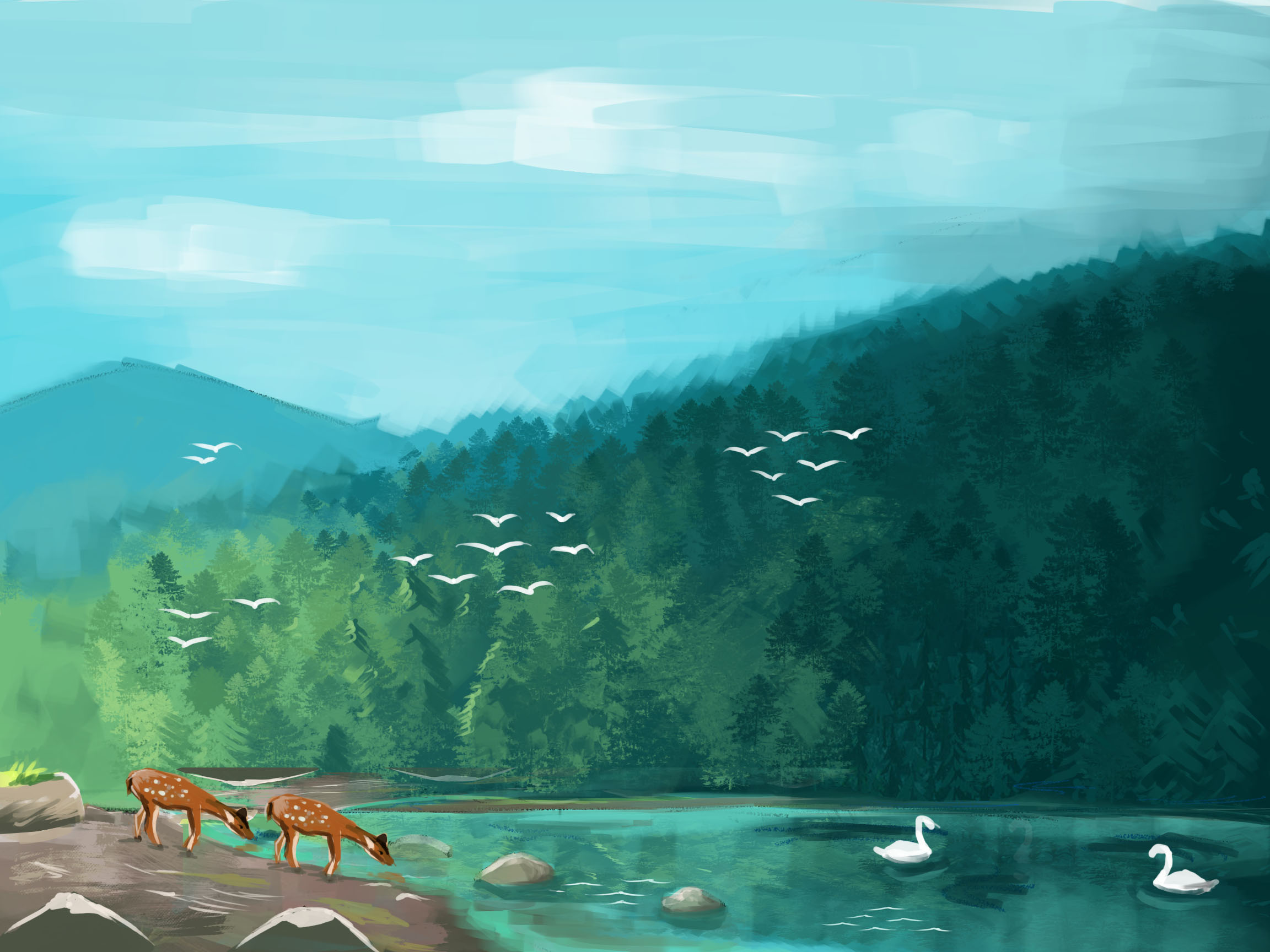 2304x1728 How To Draw A Lake Steps - Lake Drawing