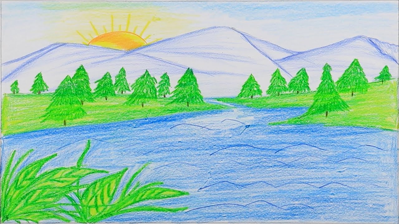 1280x720 How To Draw A Beautiful Mountain Lake Step - Lake Drawing