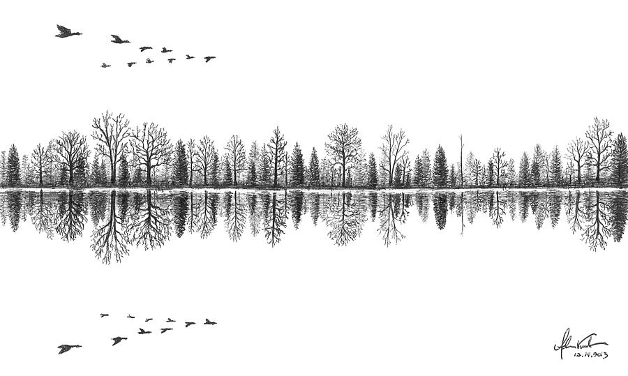 900x539 Lake Reflection Drawing - Lake Drawing