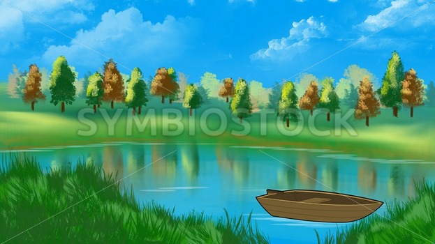 623x350 boat on a lake with forest digital drawing symbiostock express demo - Lake Drawing