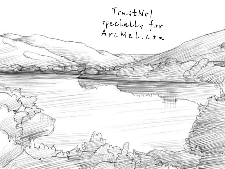 768x576 How To Draw A Lake Step Art In Drawings, Landscape - Lake Line Drawing