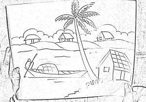 300x210 Line Drawing Scenery Mountain Lake A Camping Scenery - Lake Line Drawing