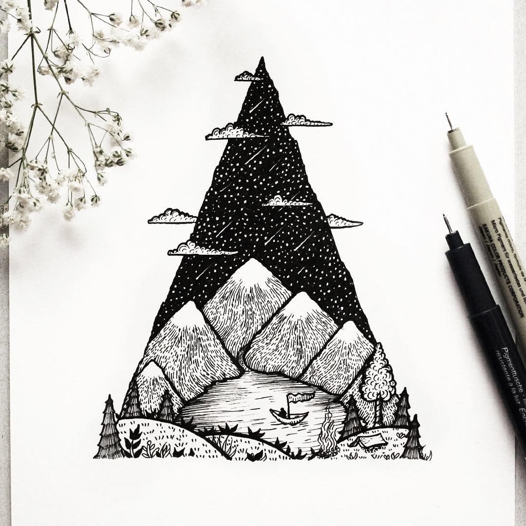 1080x1080 Mountain Lake A Camping Scenery - Lake Line Drawing