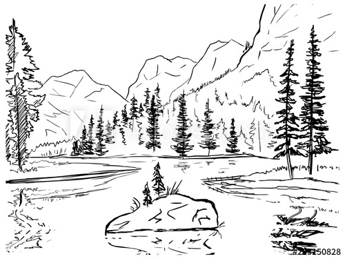 Lake Line Drawing at PaintingValley.com | Explore collection of Lake ...