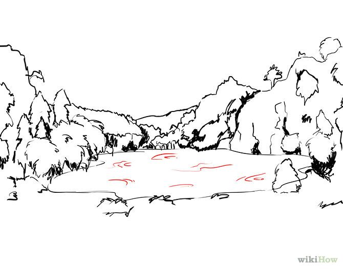 670x526 Line Drawings Of Lake - Lake Line Drawing