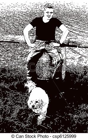 297x470 Boy With Dog Line Drawing Boy With Maltese Dog - Lake Line Drawing