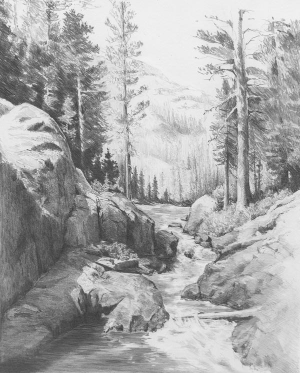 600x747 Diane Wright Art Journal May - Lake Pencil Drawing