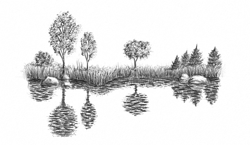 850x494 How To Draw Water In Nature - Lake Pencil Drawing