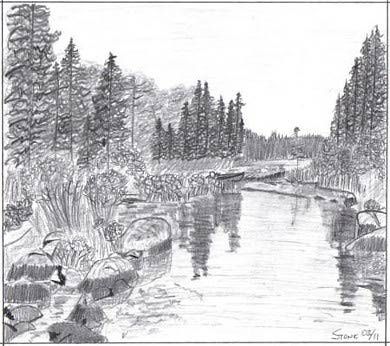 390x346 Landscape Drawings In Coloured Pencil Drawing Gallery Landscape - Lake Pencil Drawing