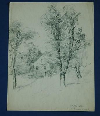 344x400 Vintage Illegibly Signed Pencil Drawing Of A Lake Weir Cabin - Lake Pencil Drawing