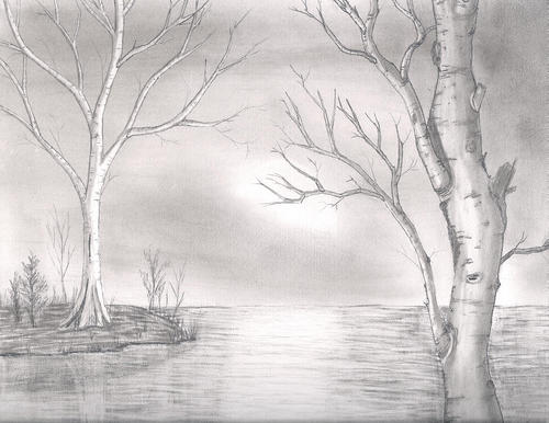 500x386 Winter Lake Shared - Lake Pencil Drawing